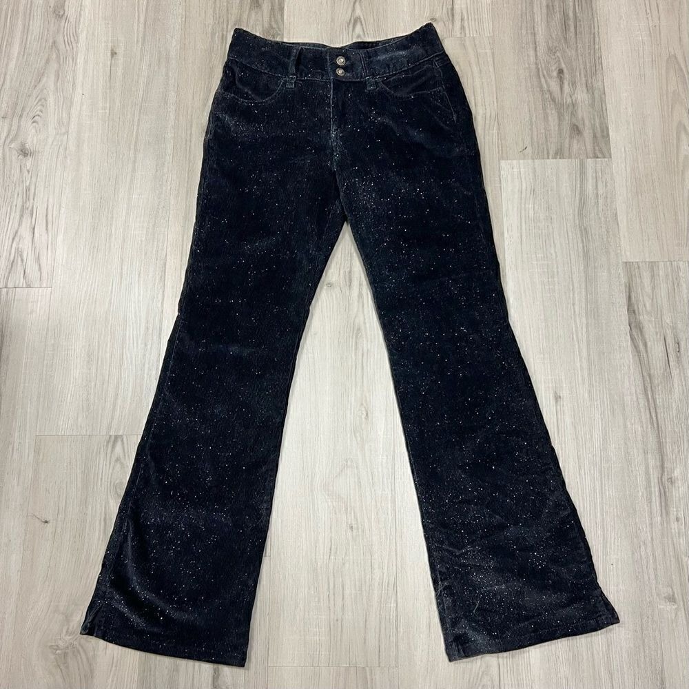 EUC vintage y2k Union Bay black corduroy pants silver glitter throughout sz 3
